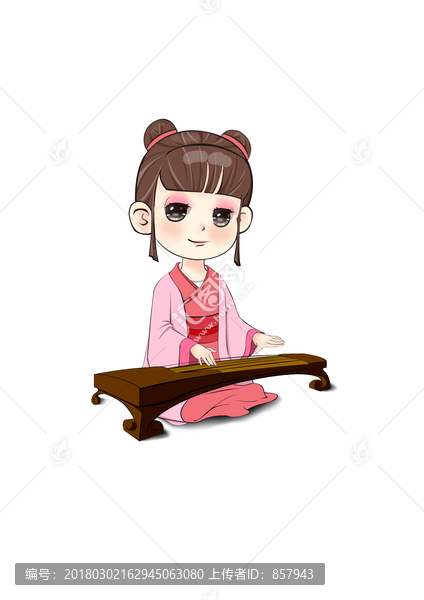 古風(fēng)Q版彈琴手繪人物