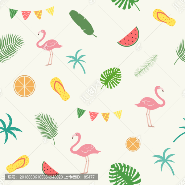 热带动物植物图案,无缝拼接图案