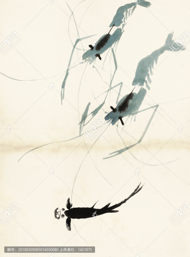 齊白石,魚蝦冊頁,之蝦