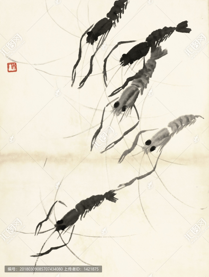 齊白石,魚蝦冊(cè)頁,之蝦