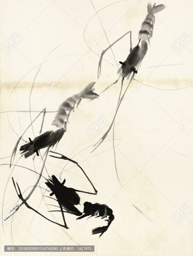 齊白石,魚蝦冊頁,之蝦