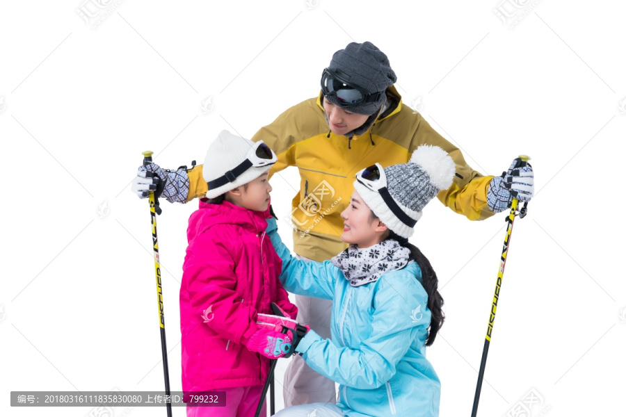 一家三口滑雪