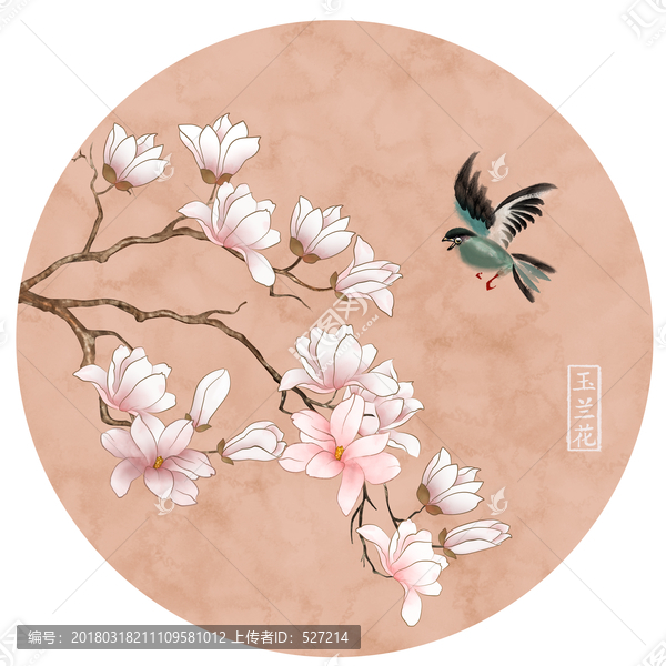 工筆花鳥畫,圓形