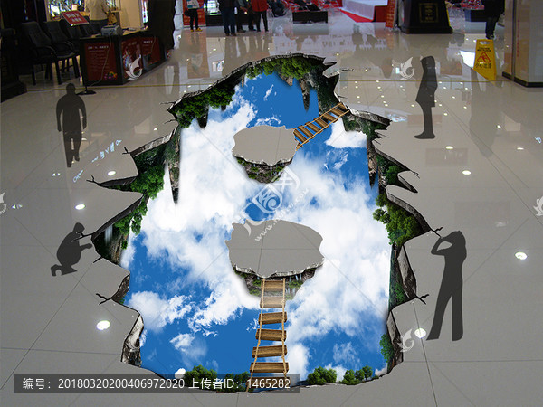 3D蓝云海立体地板画