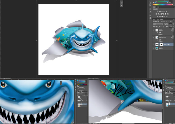 3D互动立体鲨鱼壁画