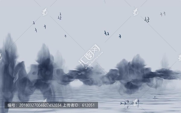 水墨暈染山水畫中式3D壁畫
