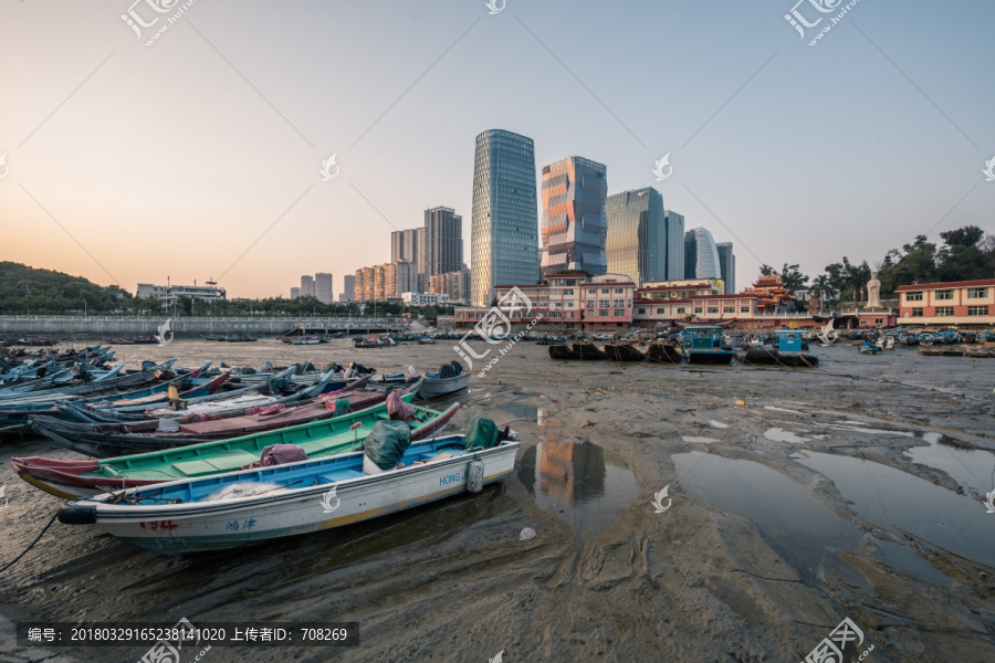 厦门海边渔港黄昏风景