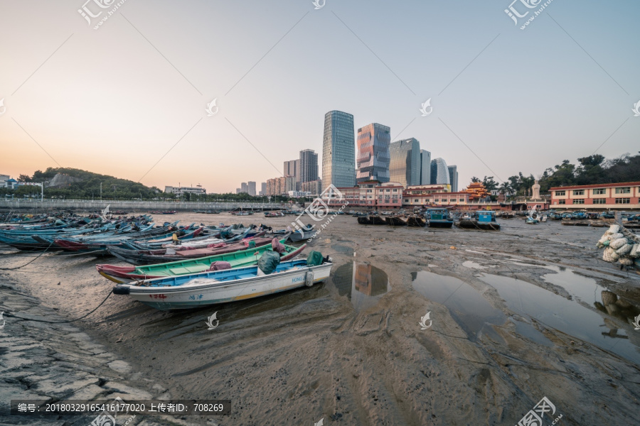 厦门海边渔港黄昏风景