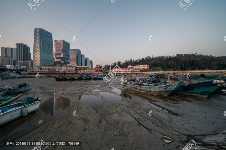 厦门海边渔港黄昏风景