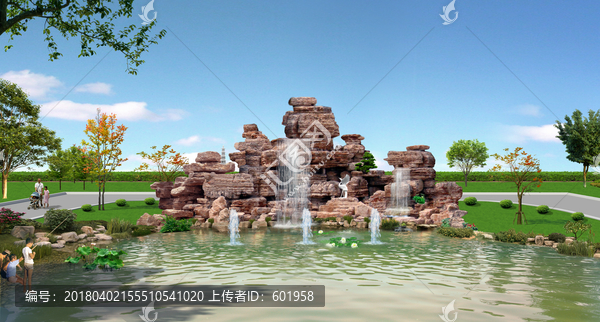公園千層巖石假山跌水水池效果