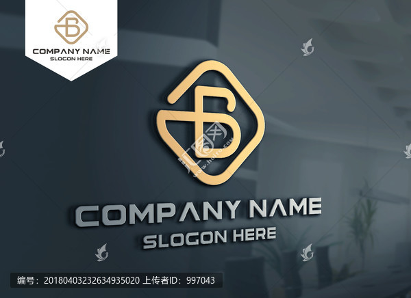 B字母金色LOGO設計,標志