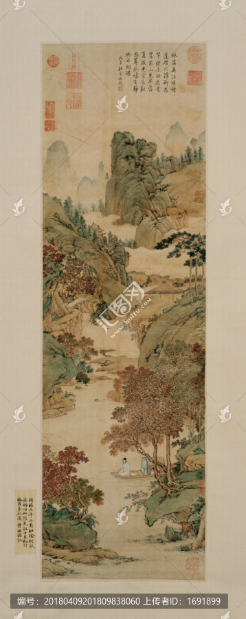 明,仇英,楓溪垂釣圖