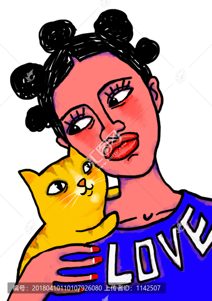 搞怪噘嘴抱貓咪女孩