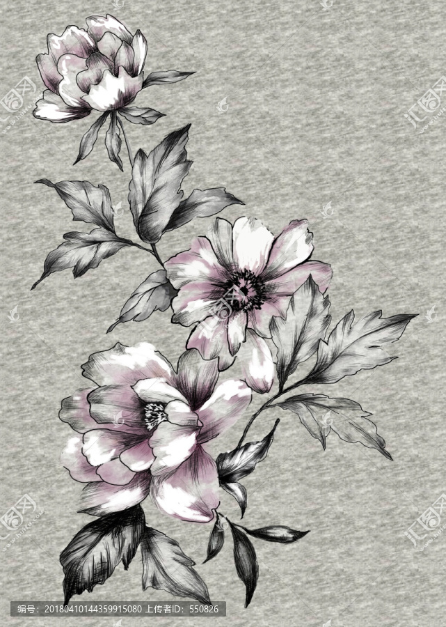 手繪素描水彩花