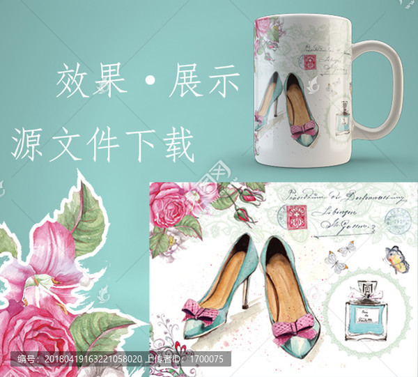 浪漫,手繪,高跟鞋,蝴蝶花奔