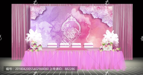 粉紫色水彩婚禮迎賓簽到臺(tái)設(shè)計(jì)