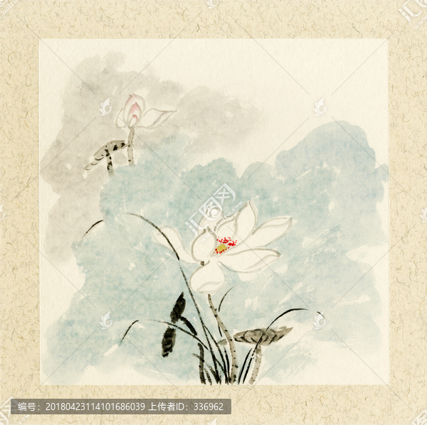 水墨暈染荷花