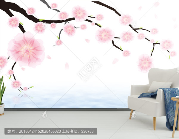 櫻花枝葉電視背景墻裝飾畫