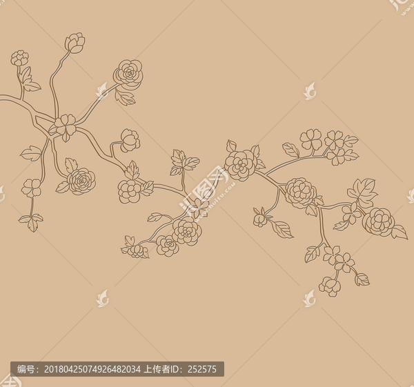 線描牡丹