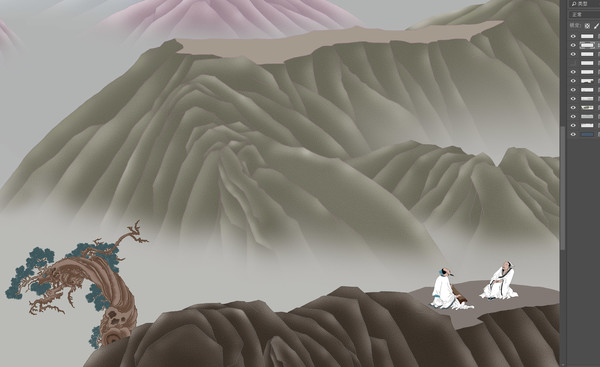 工筆山水畫,,知音