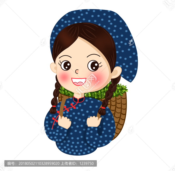 采茶葉背竹筐甜美女孩