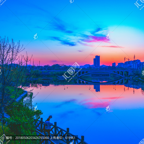 青州城市风光,湖景晚霞