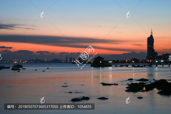 城市,海边风景,彩霞,霞光