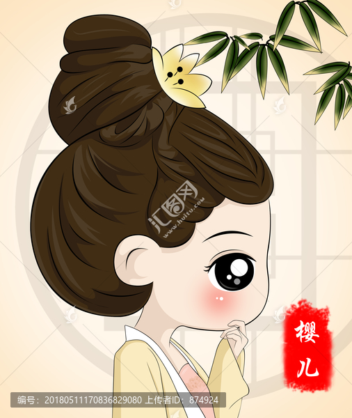 卡通女孩古風(fēng)插畫(huà)