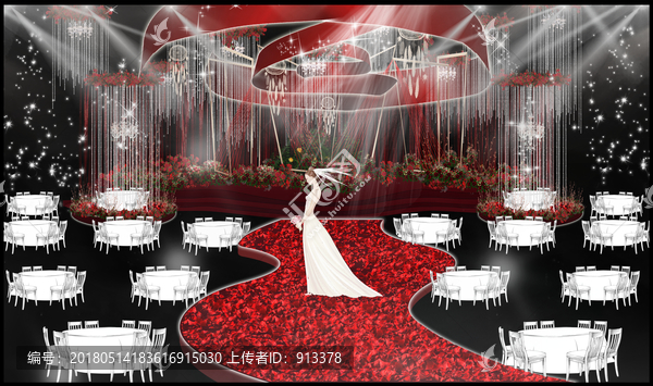 大紅色婚禮主舞臺(tái)儀式區(qū)效果圖