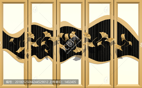 3d浮雕立體銀杏葉移門