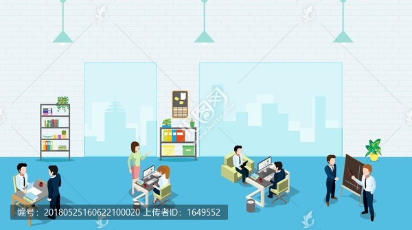扁平化企業(yè)商務(wù)辦公場景插畫