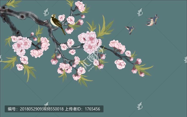 手繪花鳥壁畫