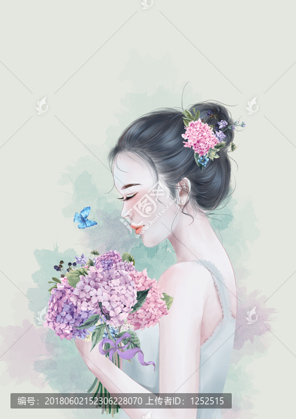 捧著花的女孩插圖