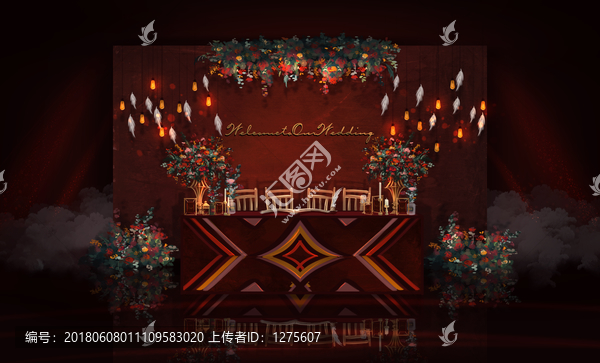 紅黑金美式婚禮簽到區(qū)