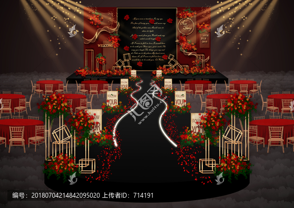 红黑复古婚礼仪式区效果图