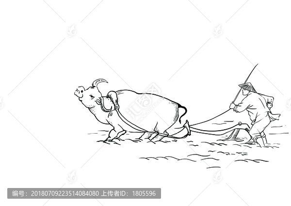 牛拉犁五谷插畫