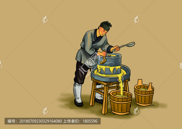 石磨香油插畫