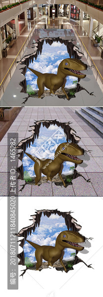 3D悬崖恐龙地板画