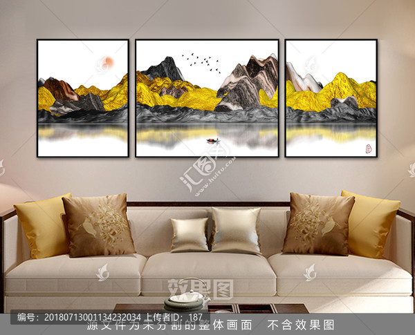 新中式客厅沙发抽象意境山水画