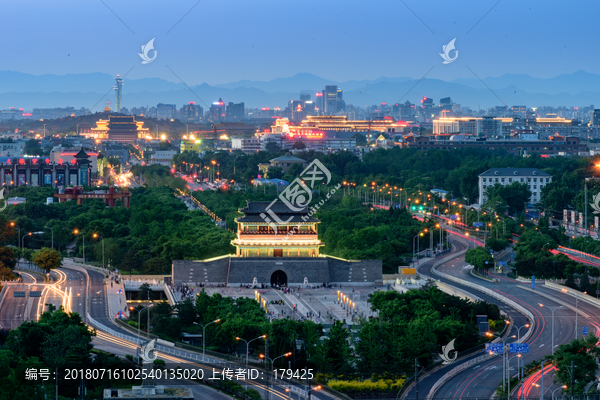 俯瞰北京中軸線永定門夜景