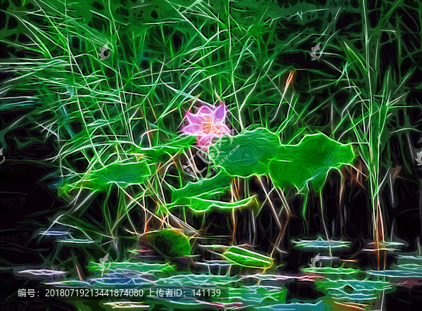 荷花油畫