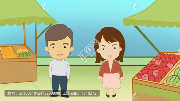 水果攤男人女人卡通人物