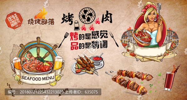 美式燒烤烤肉店鋪背景墻