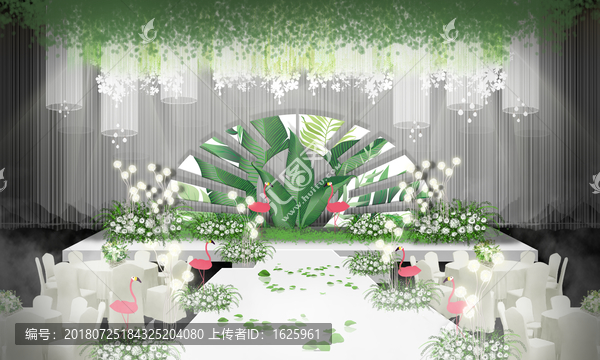 白綠色森系火烈鳥(niǎo)主題婚禮