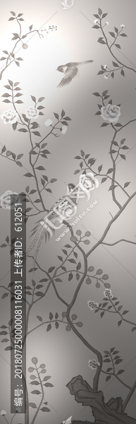 手繪工筆花鳥圖屏風(fēng)玄關(guān)畫合層