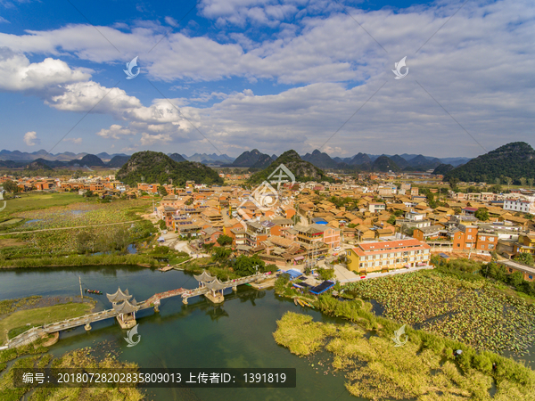 航拍云南文山丘北普者黑风景区