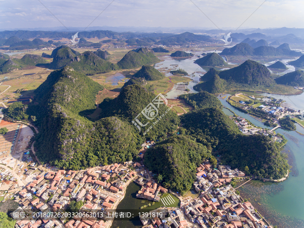 航拍云南文山丘北普者黑风景区