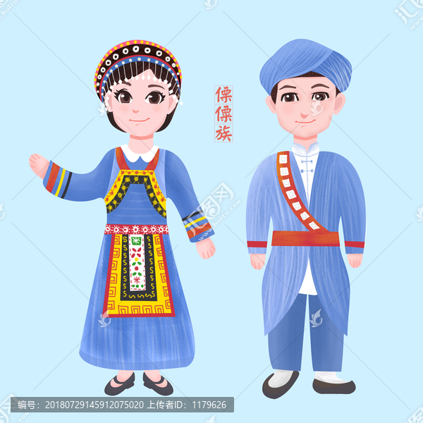 傈僳族少數(shù)民族男女服飾矢量