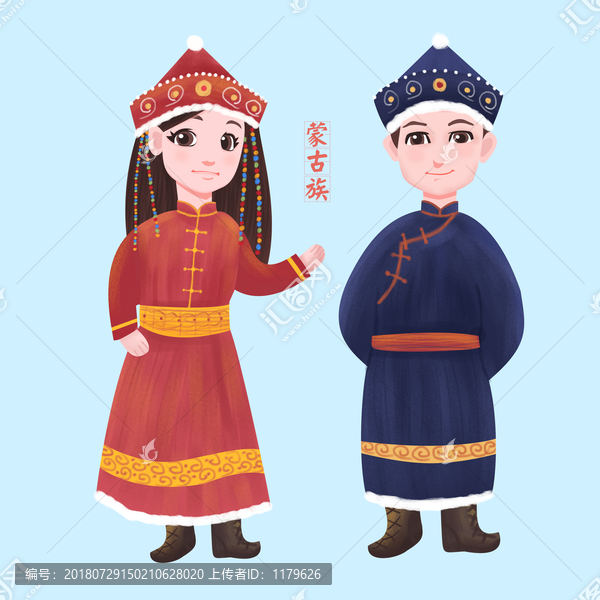 蒙古族少數(shù)民族男女服飾矢量