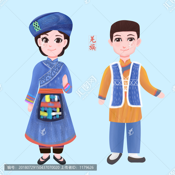 羌族少數(shù)民族男女服飾矢量